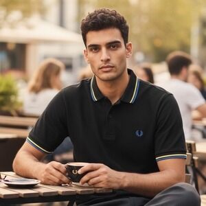 Fred Perry Black Polo with Yellow & Blue Tipped Collar